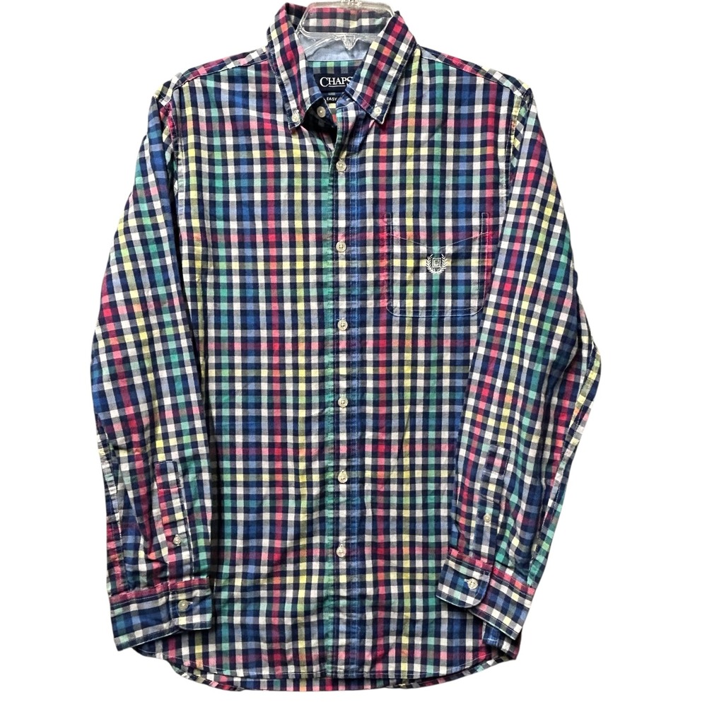 Chaps Easy Care Men's Preppy Button Down Long Sleeve Shirt Colorful Checkered -S